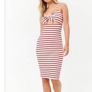 Front tie striped midi dress